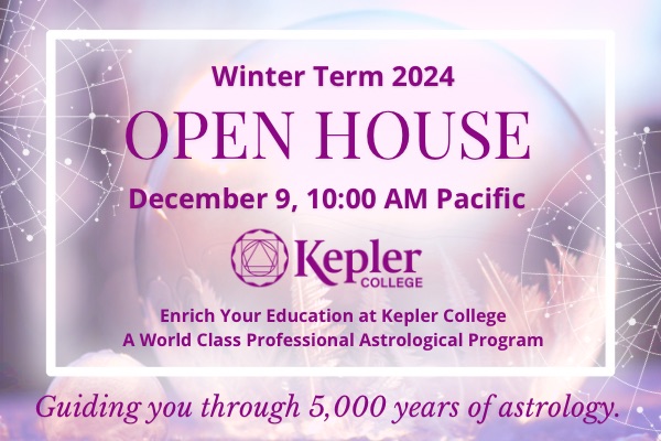 Ball with frost pattern, shades of light purple and white, circular constellation wheels, Kepler College logo